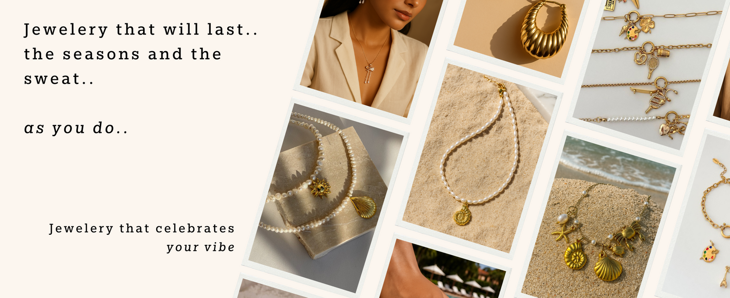 Collage of various pieces of jewelry with text about lasting jewelry.