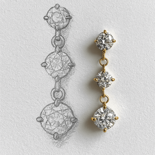 Pair of gold and silver earrings on a light gray background