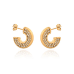 Gold hoop earrings with embedded stones on a white background