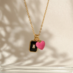 Black and Neon pink heart charm pendant