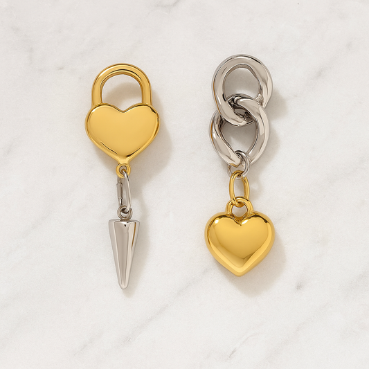 Heart Lock and Key - Earrings