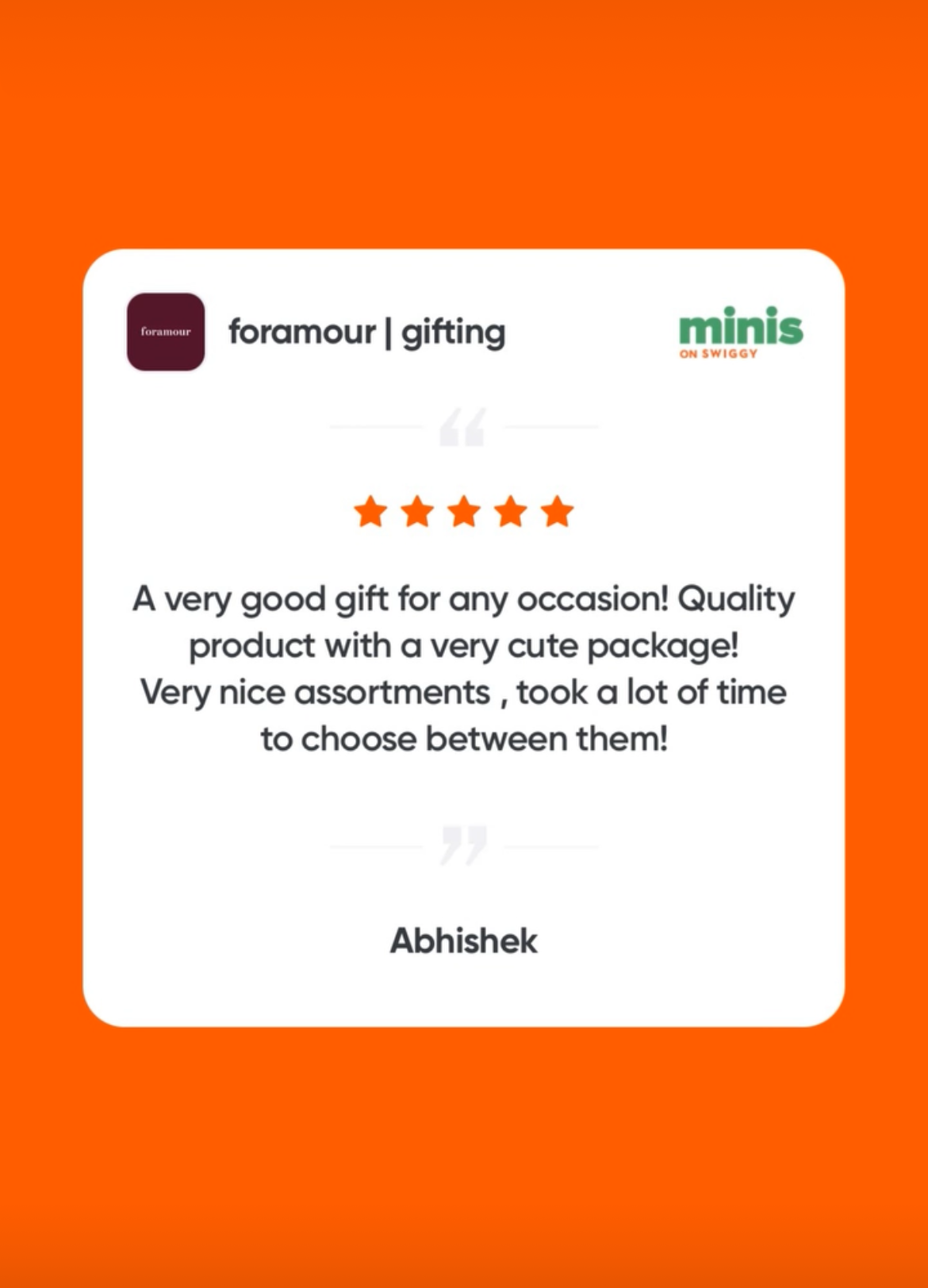 Product review on a smartphone screen with an orange background