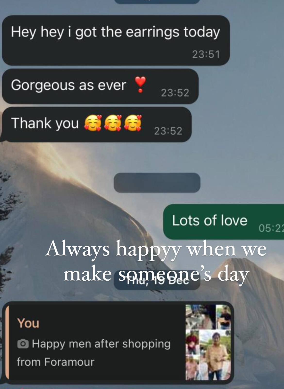 Text conversation on a phone screen with a blurred background