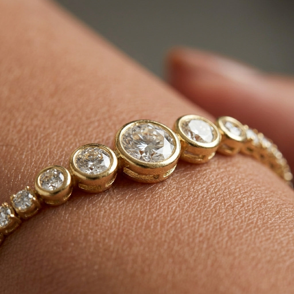 Gold bracelet with diamonds on a person's wrist