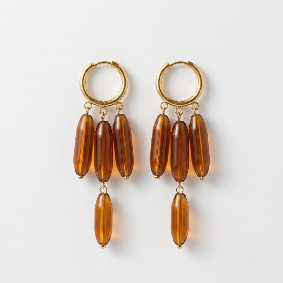 Amber Glass Bead Hoop Earrings