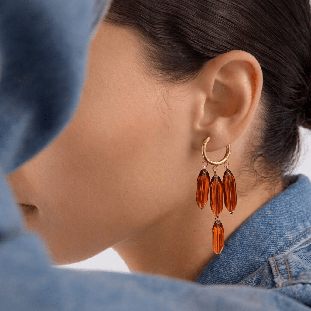 Amber Glass Bead Hoop Earrings - Foramour Jewels - 18K Gold Plated - Sweat, water proof