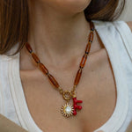 Amber & Sun Coral Charm Necklace - Foramour Jewels - Gold PVD designer jewellery & charms