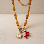 Amber & Sun Coral Charm Necklace - Foramour Jewels - Gold PVD designer jewellery & charms