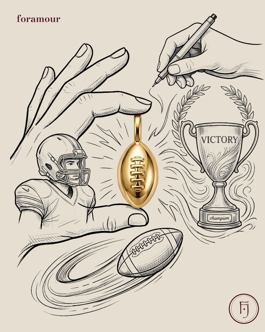 American football - Charm - Foramour Jewels - 18K Gold Plated - Sweat, water proof