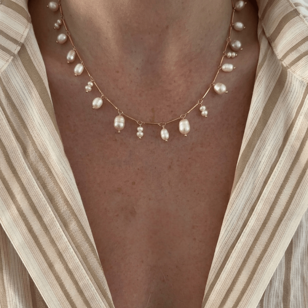 Asymmetric Pearl Chain Necklace - Foramour Jewels - 18K Gold Plated - Sweat, water proof