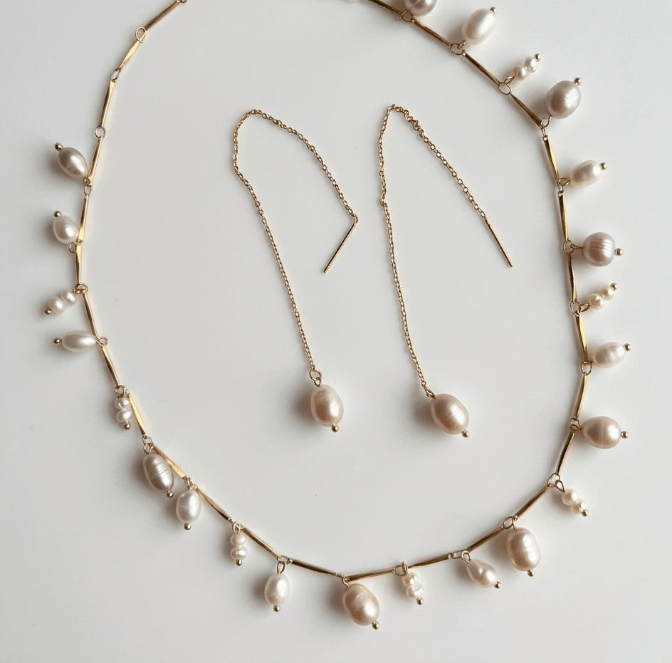 Asymmetric Pearl Chain Necklace - Foramour Jewels - 18K Gold Plated - Sweat, water proof
