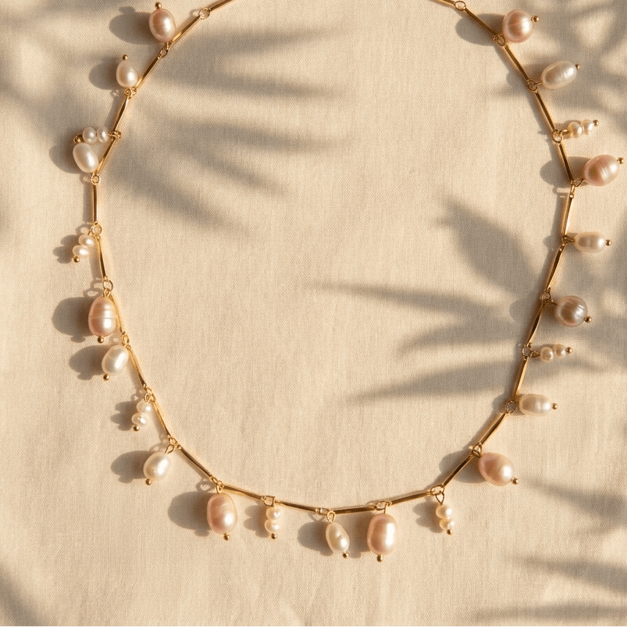 Asymmetric Pearl Chain Necklace - Foramour Jewels - 18K Gold Plated - Sweat, water proof