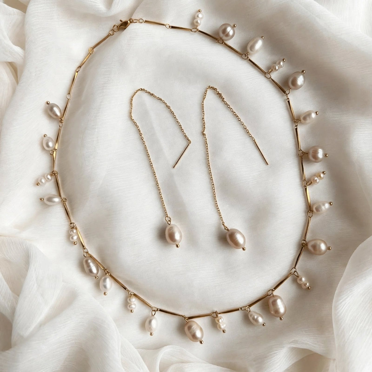 Asymmetric Pearl Necklace Set - Foramour Jewels - Gold PVD designer jewellery & charms