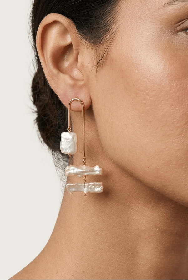 Baroque Pearl Arch Earrings - Foramour Jewels - 18K Gold Plated - Sweat, water proof