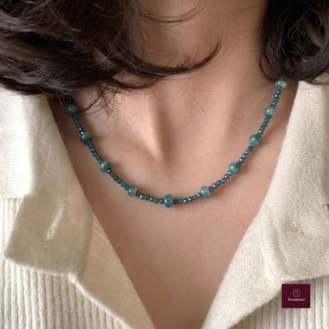 Beaded Zircon Accent Choker - Foramour Jewels - 18K Gold Plated - Sweat, water proof