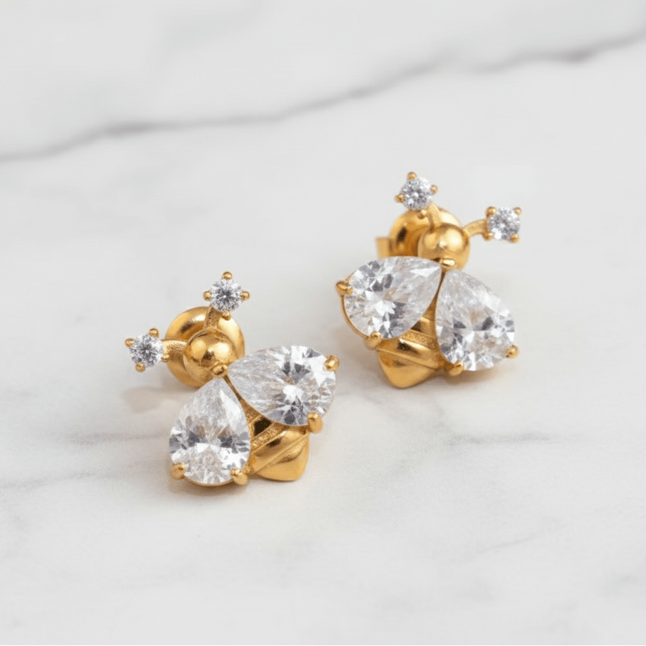 Bee Stone - Earrings - Foramour Jewels - 18K Gold Plated - Sweat, water proof