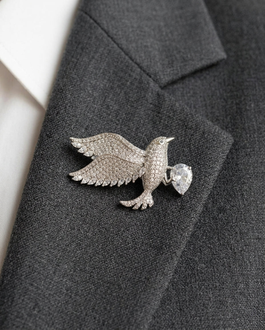 Bird of Light- Brooch | Lapel Pin - Foramour Jewels - 18K Gold Plated - Sweat, water proof