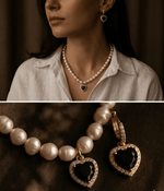 Black Crystal & Pearl Necklace Set - Foramour Jewels - 18K Gold Plated - Sweat, water proof