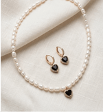 Black Crystal & Pearl Necklace Set - Foramour Jewels - 18K Gold Plated - Sweat, water proof