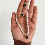 Black Crystal & Pearl Necklace Set - Foramour Jewels - 18K Gold Plated - Sweat, water proof