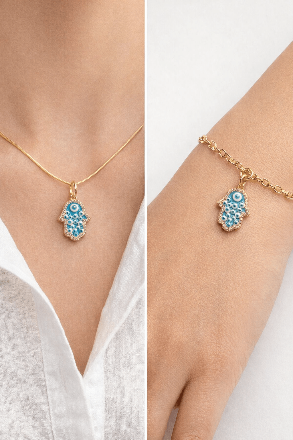 Blue Hamsa Hand - Charm - Foramour Jewels - 18K Gold Plated - Sweat, water proof