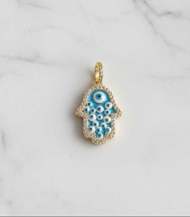 Blue Hamsa Hand - Charm - Foramour Jewels - 18K Gold Plated - Sweat, water proof
