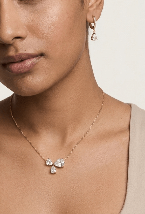 Bow & Tear Drop Huggies - Necklace and Earrings set - Foramour Jewels - 18K Gold Plated - Sweat, water proof
