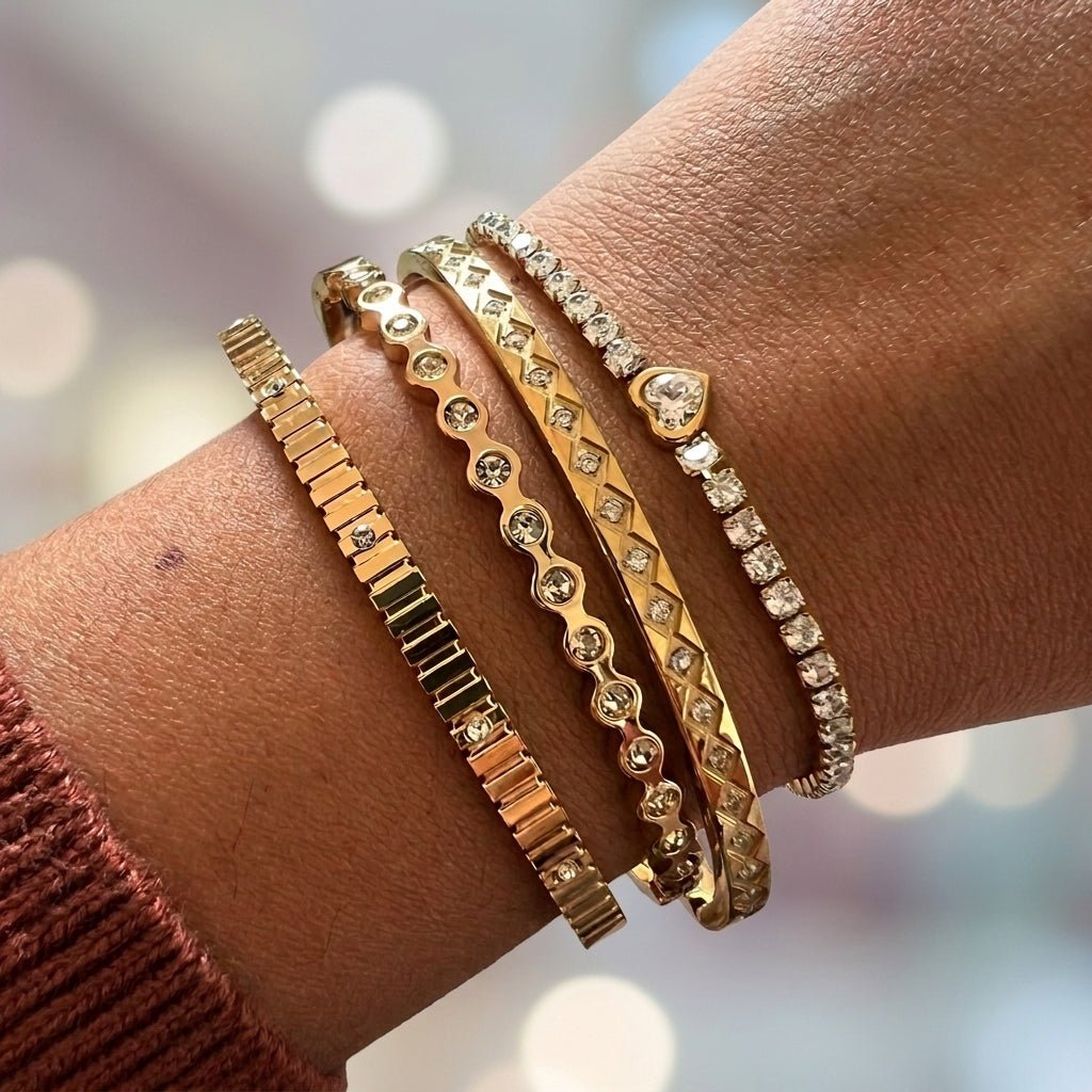 Bracelet Stack of 4 - Foramour Jewels - 18K Gold Plated - Sweat, water proof