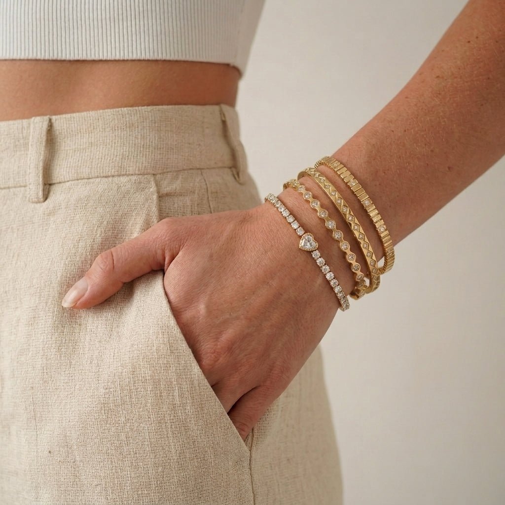 Bracelet Stack of 4 - Foramour Jewels - 18K Gold Plated - Sweat, water proof