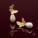 Butterfly Pearl Drop Earrings - Foramour Jewels - 18K Gold Plated - Sweat, water proof