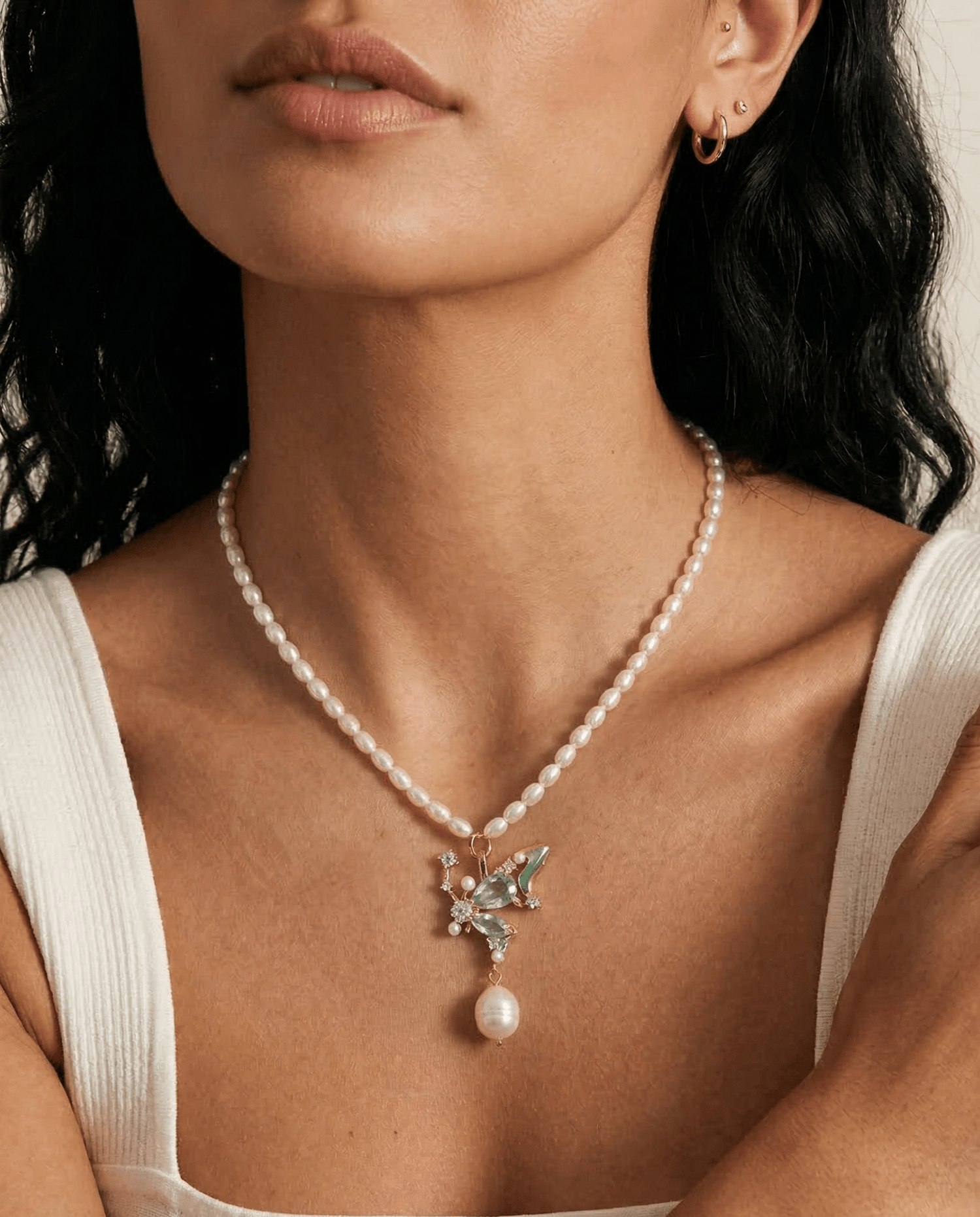 Butterfly Pearl Mala Necklace - Foramour Jewels - 18K Gold Plated - Sweat, water proof