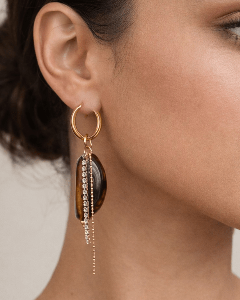 Ceramic Date Drop Earrings - Foramour Jewels - 18K Gold Plated - Sweat, water proof