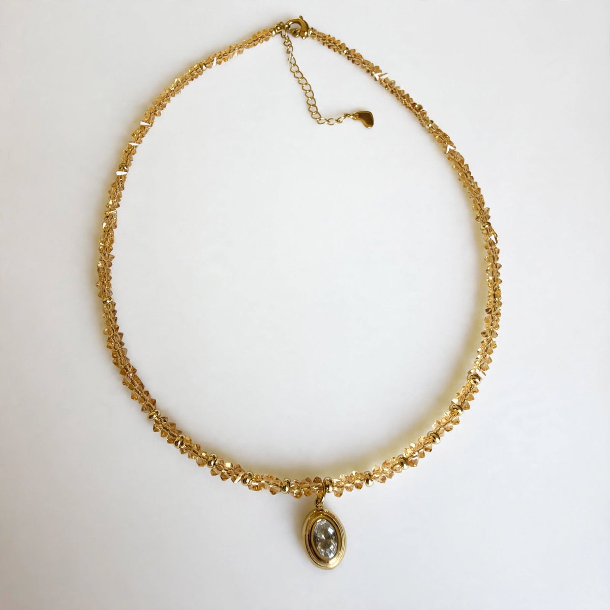 Champagne Crystal & Oval CZ Bezel Pendant Necklace - Foramour Jewels - 18K Gold Plated - Sweat, water proof
