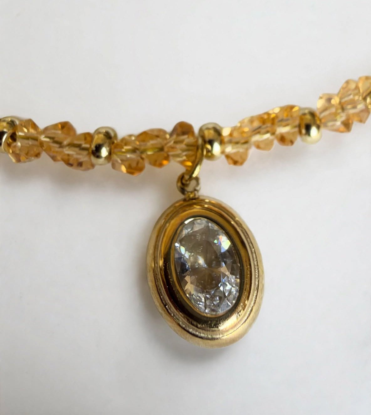 Champagne Crystal & Oval CZ Bezel Pendant Necklace - Foramour Jewels - 18K Gold Plated - Sweat, water proof