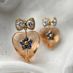 Champagne Heart Flower Drop Earrings - Foramour Jewels - 18K Gold Plated - Sweat, water proof