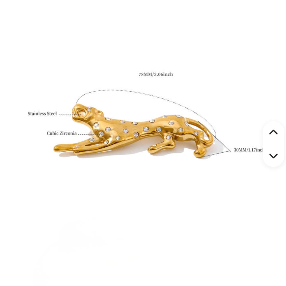 Cheetah Brooch | Crystal Spotted Wild Cat - Foramour Jewels - 18K Gold Plated - Sweat, water proof