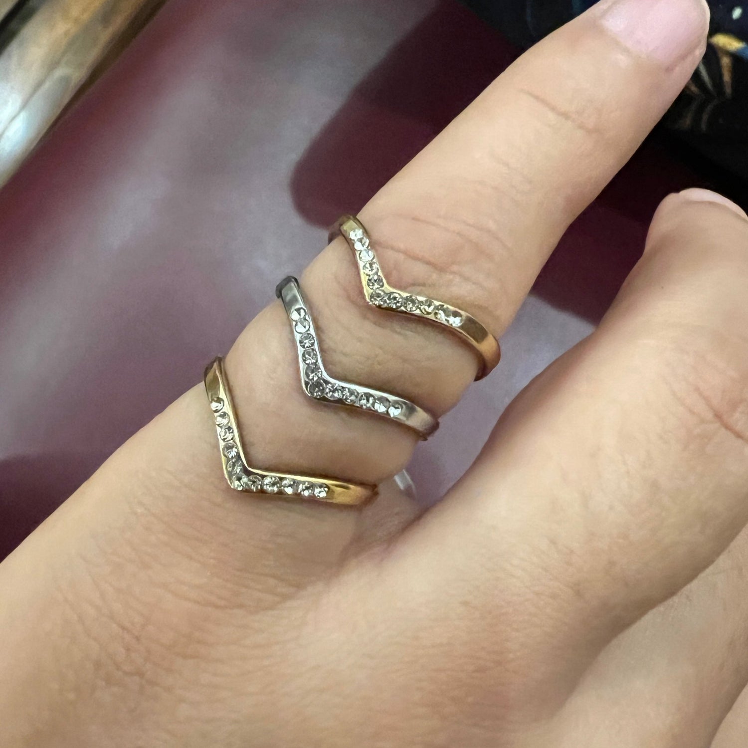 Chevron Pavé Ring, Two-Tone - Foramour Jewels - 18K Gold Plated - Sweat, water proof