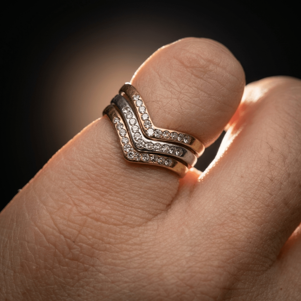 Chevron Pavé Ring, Two-Tone - Foramour Jewels - 18K Gold Plated - Sweat, water proof