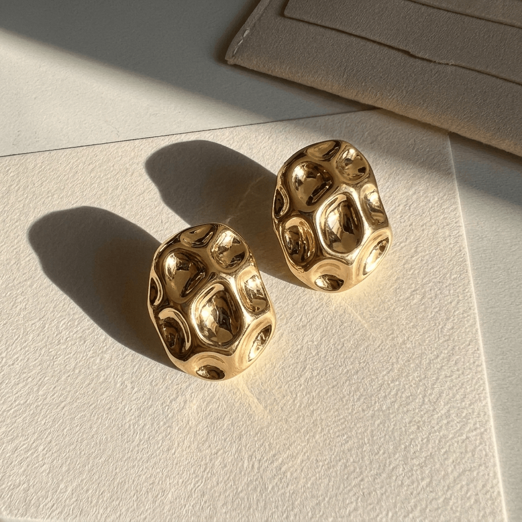 Chunky Lava Stud Earrings - Foramour Jewels - 18K Gold Plated - Sweat, water proof