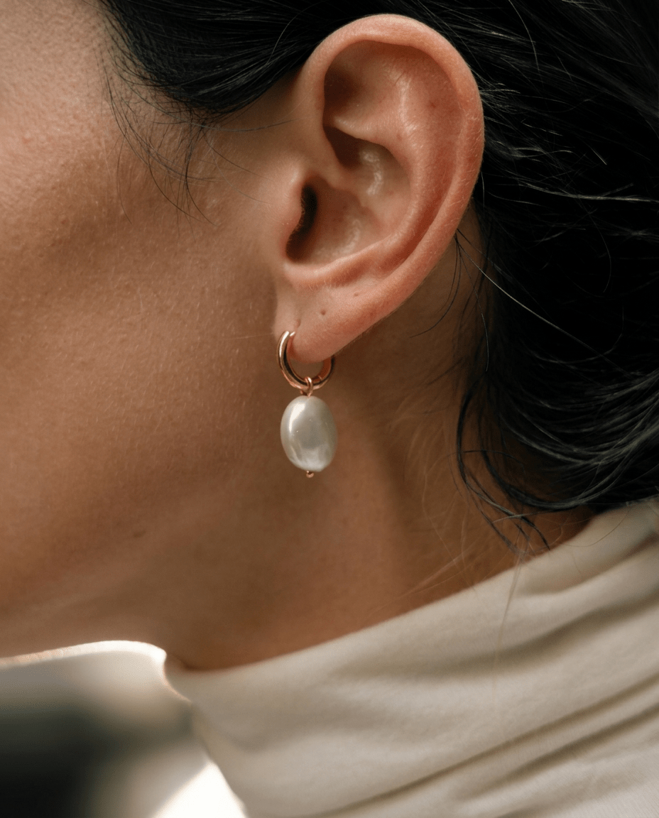 Coin Pearl Drop Huggie Earrings - Foramour Jewels - 18K Gold Plated - Sweat, water proof