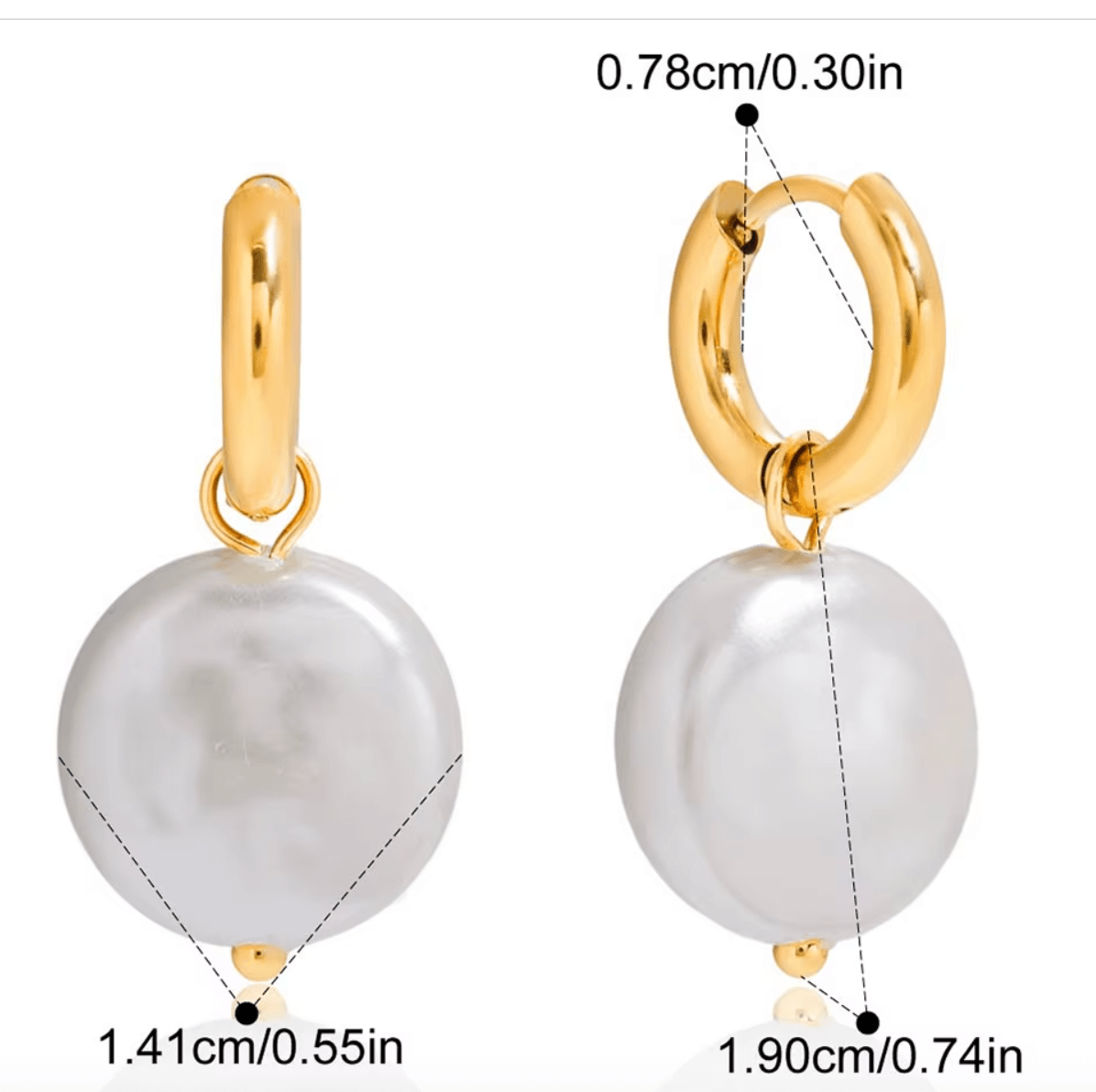 Coin Pearl Drop Huggie Earrings - Foramour Jewels - 18K Gold Plated - Sweat, water proof