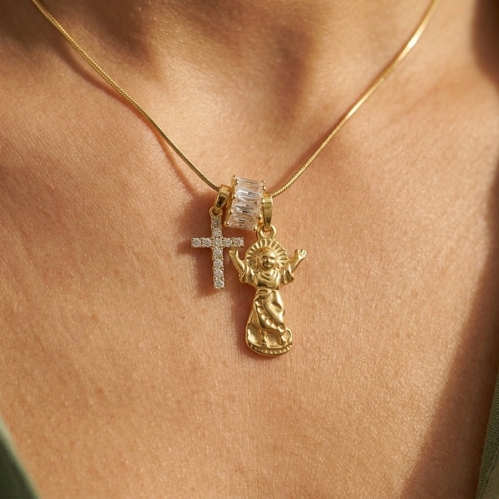 Cross Charm Pendant Necklace - Foramour Jewels - 18K Gold Plated - Sweat, water proof