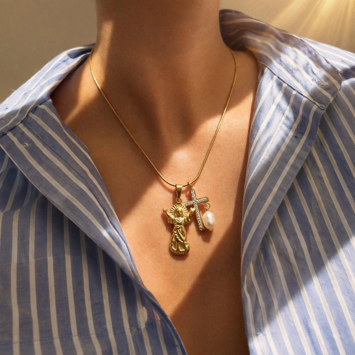 Cross Pearl Necklace - Foramour Jewels - Gold PVD designer jewellery & charms