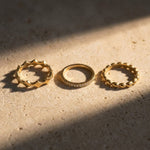 Crown, Bubble & Pavé Set - Ring Stack - Foramour Jewels - 18K Gold Plated - Sweat, water proof