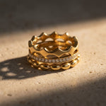 Crown, Bubble & Pavé Set - Ring Stack - Foramour Jewels - 18K Gold Plated - Sweat, water proof