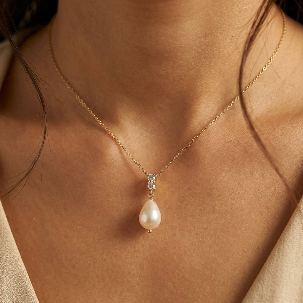 CZ Baroque Pearl Necklace - Foramour Jewels - 18K Gold Plated - Sweat, water proof