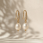 CZ Pearl Fishhook Earrings - Foramour Jewels - 18K Gold Plated - Sweat, water proof