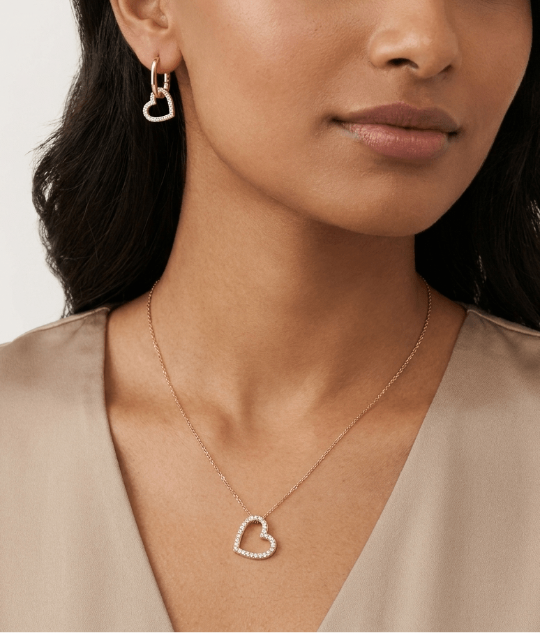 Dangling Heart CZ Set - Foramour Jewels - 18K Gold Plated - Sweat, water proof