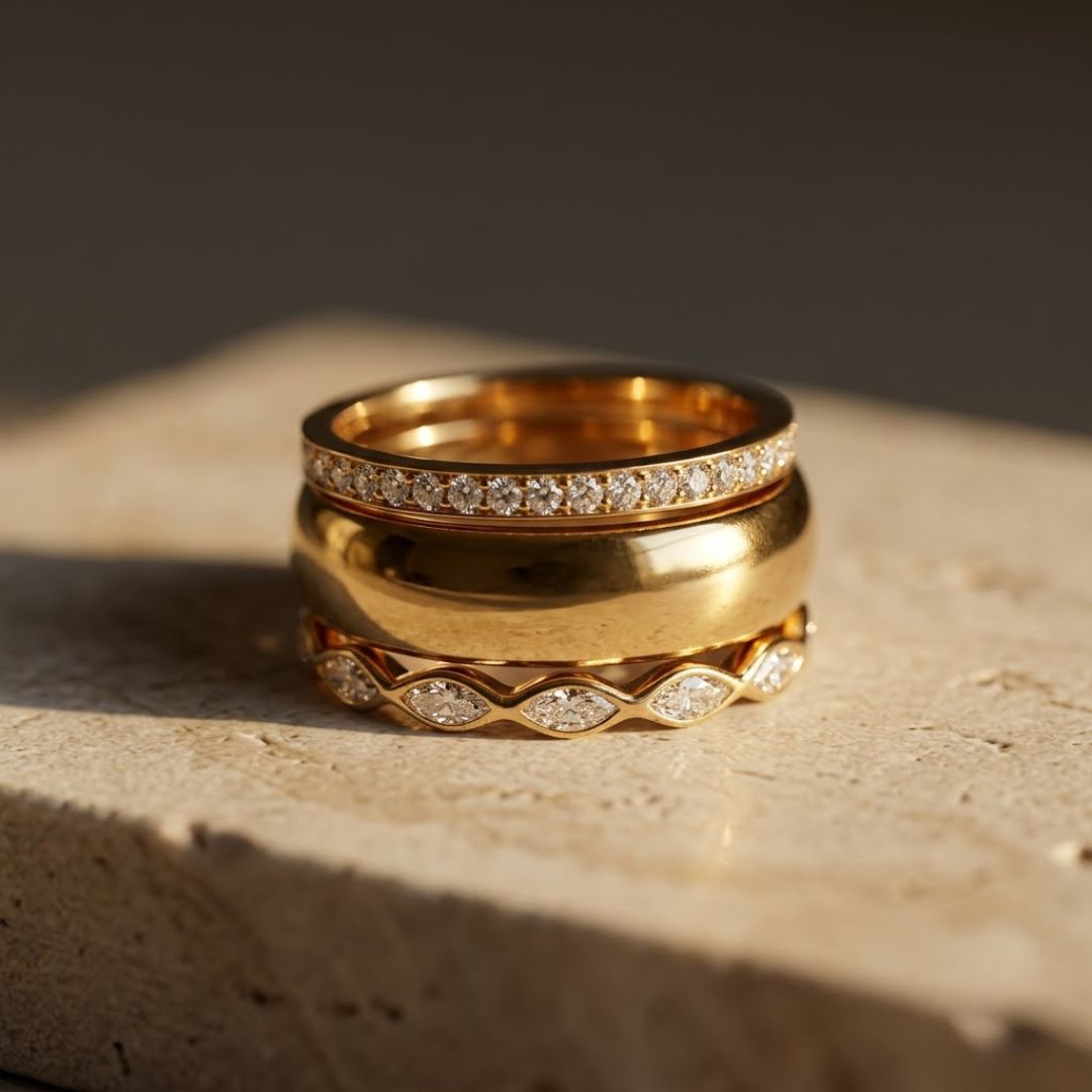 Dome & Marquise - Ring stack - Foramour Jewels - 18K Gold Plated - Sweat, water proof