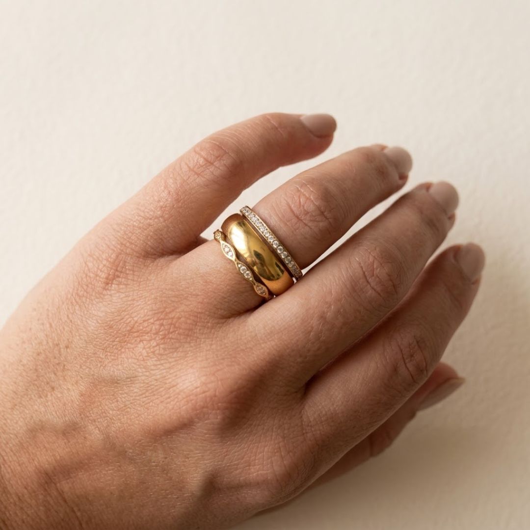 Dome & Marquise - Ring stack - Foramour Jewels - 18K Gold Plated - Sweat, water proof